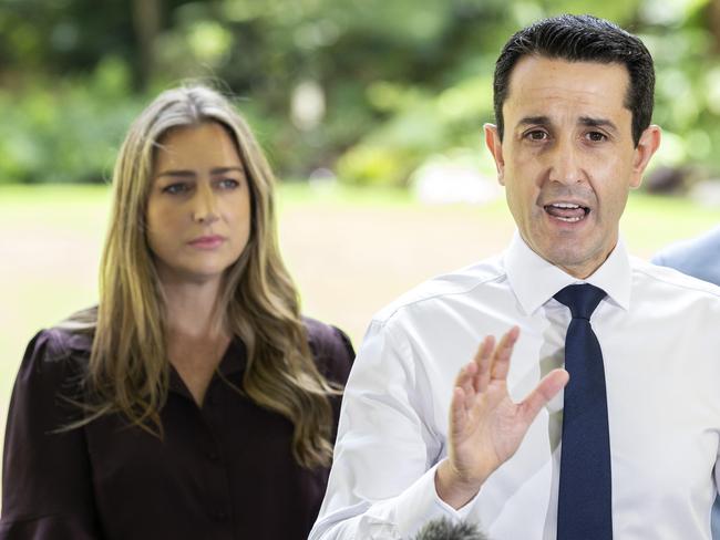 Premier David Crisafulli with Youth Justice Minister Laura Gerber on Sunday. Picture: Richard Walker