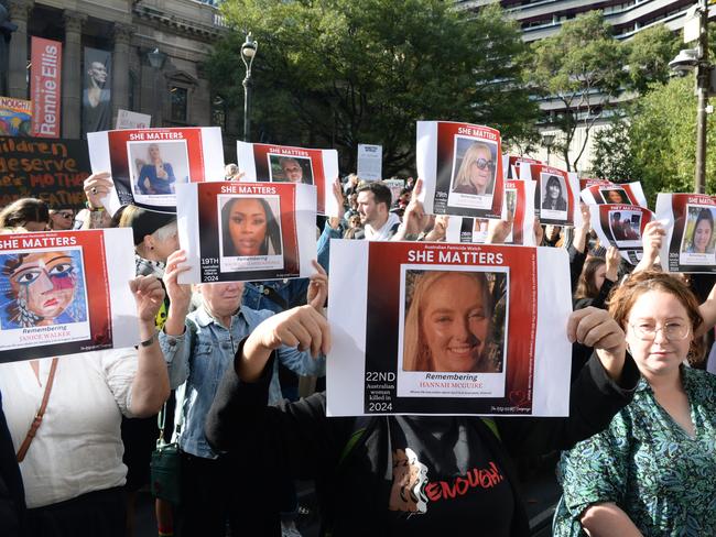 Thousands march against gender based violence in Melbourne. Picture: Andrew Henshaw