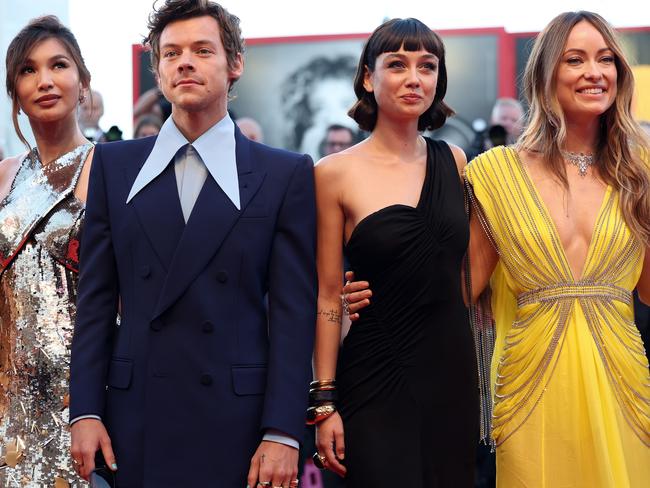 Gemma Chan and Sydney Chandler separated Harry Styles and Olivia Wilde on the red carpet. Picture: Vittorio Zunino Celotto/Getty Images