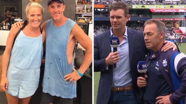 Alastair Clarkson was overcome with emotion in his pre-game interview. Ashlee Good is pictured with former Demons star Steve Febey, a close friend.