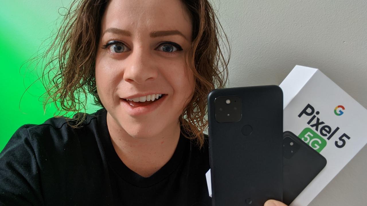 Elly Awesome modelling the “just black” Google Pixel 5. Picture: Supplied.