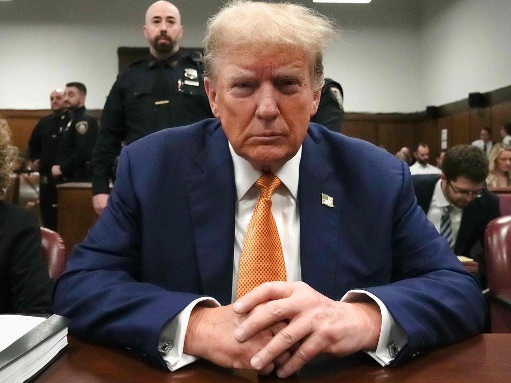 Donald Trump in the courtroom ahead of Ms Daniels’s explosive testimony. Picture: David Dee Delgado (AFP)