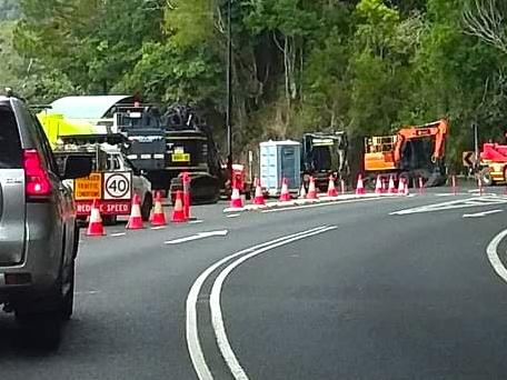 Traffic delayed at the Streets Creek roadworks site on the Kuranda Range this week. Picture: Mark Riley