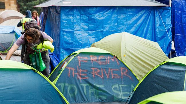 Pro-Palestinian rally and tent city at Sydney University. Picture: NCA NewsWire / David Swift