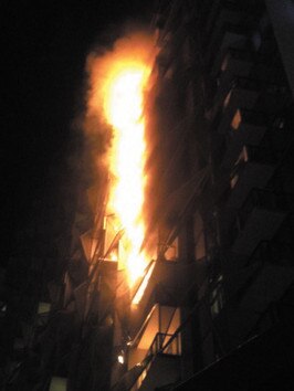 Flammable cladding alight on the Lacrosse building in Victoria’s Docklands.