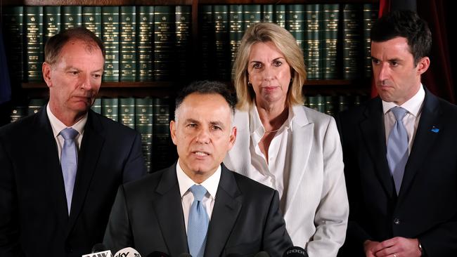 The Victorian Liberal leadership team of David Southwick, left, John Pesutto, Georgie Crozier and Mr Bach. Picture: NCA NewsWire / Luis Ascui