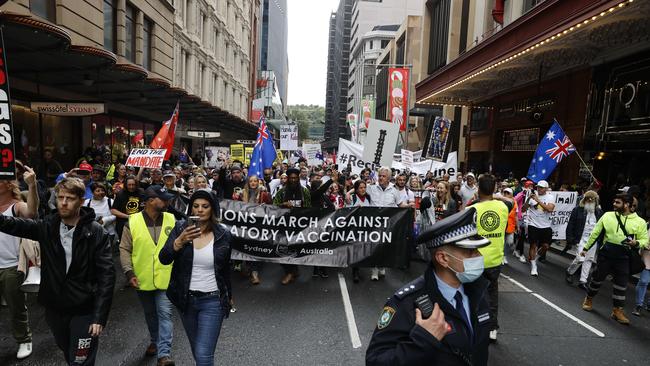 Protesters march through Sydney’s CBD today. Picture: Tim Hunter