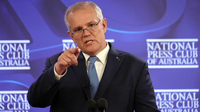 Prime Minister Scott Morrison during his National Press Club appearance. Picture: NCA/ Gary Ramage