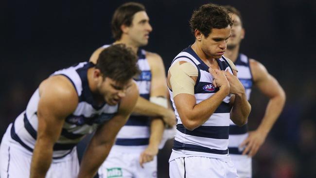 MELBOURNE, AUSTRALIA — JUNE 25: Steven Motlop of the Cats looks dejected after losing during the round 14 AFL match between the St Kilda Saints and the Geelong Cats at Etihad Stadium on June 25, 2016 in Melbourne, Australia. (Photo by Michael Dodge/Getty Images)
