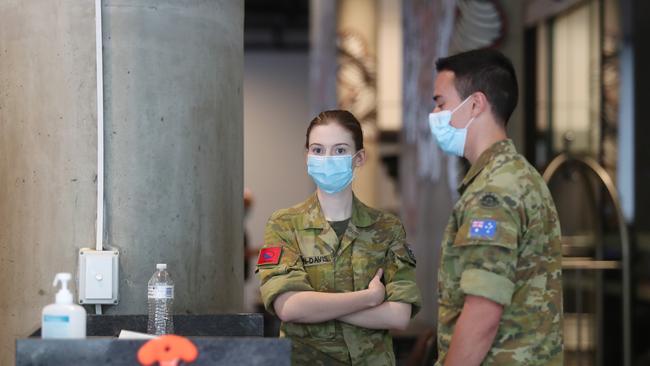 The Military are also being used at Brisbane quarantine hotels. Picture: Annette Dew