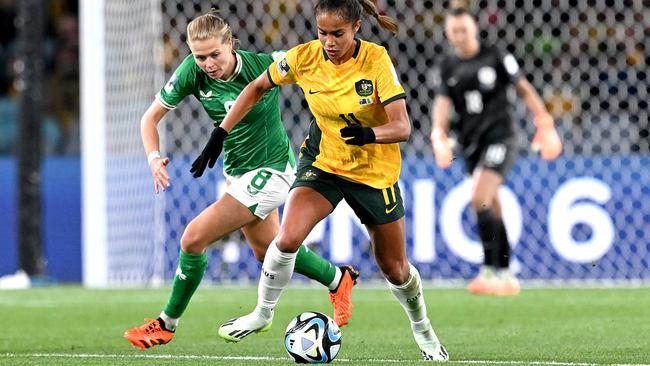 Mary Fowler in the match against Ireland wearing her trademark gloves Picture: Getty Images