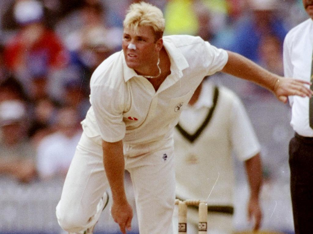 Warne in action on day 2 of the 1992 Boxing Day Test. Picture: Allsport