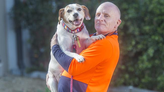 Craig Medley reunited with his beloved Rocky, thanks to a generous family and social media. Picture: Rob Leeson.