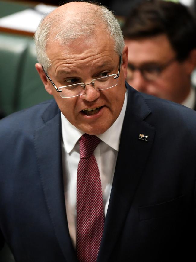 Prime Minister Scott Morrison during Question Time. Picture: Getty Images