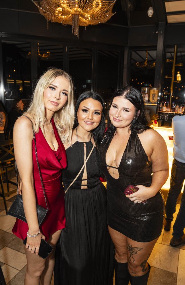 Celebrating New Year's Eve at George Banks are (from left) Bronty Rosentreter, Sharnah Lollback and Molli McEwan, Tuesday, December 31, 2024. Picture: Kevin Farmer