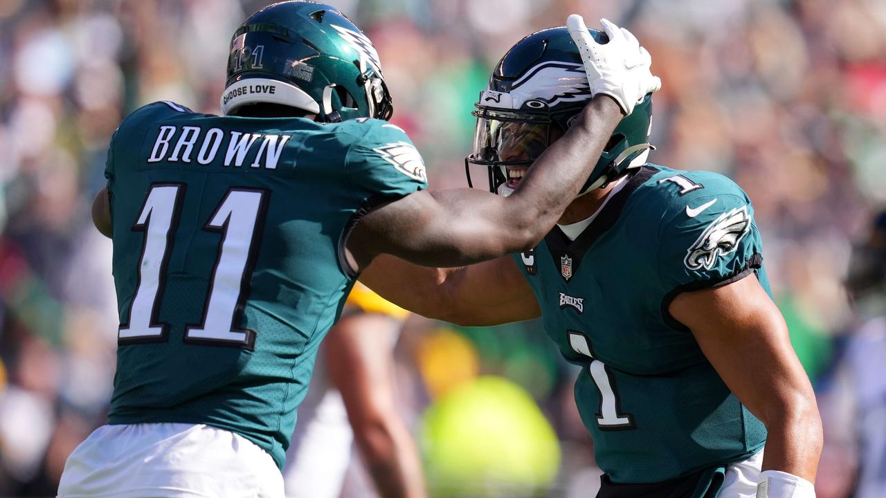 Jalen Hurts of the Philadelphia Eagles celebrates after a touchdown News  Photo - Getty Images