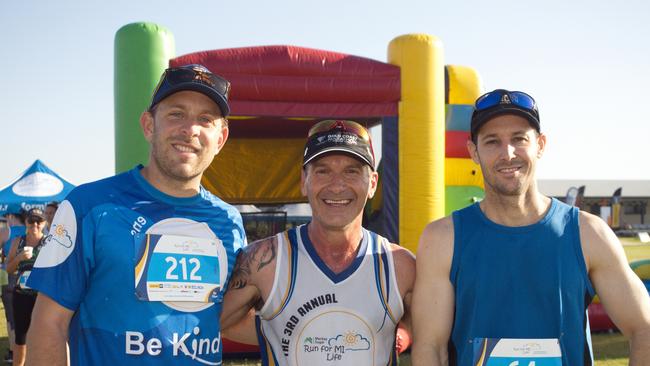 Michael Wallin was running with Wayne Sherry, both locals of the Walkerston area with Joe Grech (pictured centre), came in as the winner for the 10km Run for MI Life event. He is training to do more and more events outside of Mackay as well. October 17, 2021 Picture: Marty Strecker