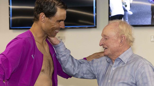 Rod Laver congratulates Rafael Nadal on his epic win. Picture: F<i>iona Hamilton </i>/ Tennis Australia