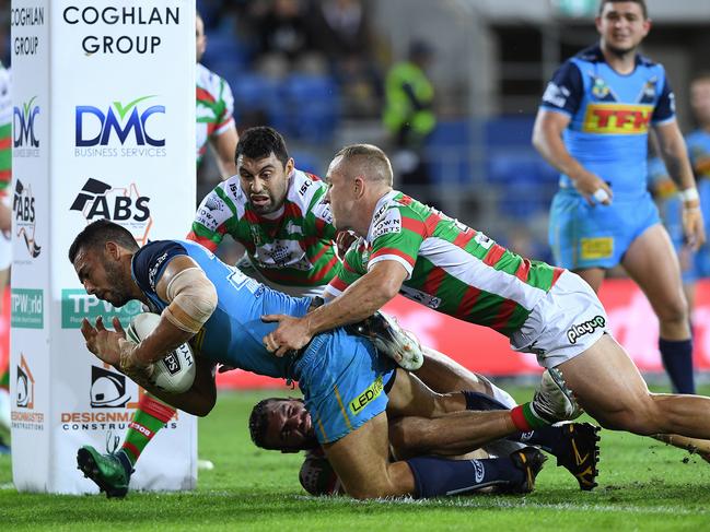 Ryan James is a tryscoring beast for the Titans. Picture: AAP