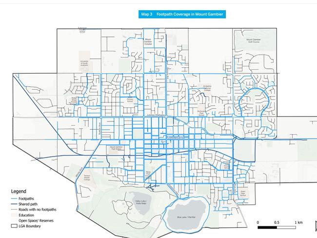 A map of the current Mount Gambier footpath infrastructure. PICTURE: City of Mount Gambier