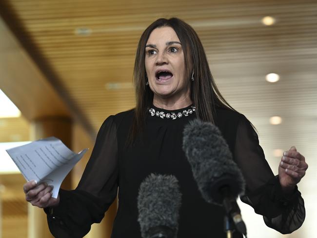 CANBERRA, AUSTRALIA, NewsWire Photos. FEBRUARY 8, 2024: Senator Jacqui Lambie holds a press conference at Parliament House in Canberra. Picture: NCA NewsWire / Martin Ollman