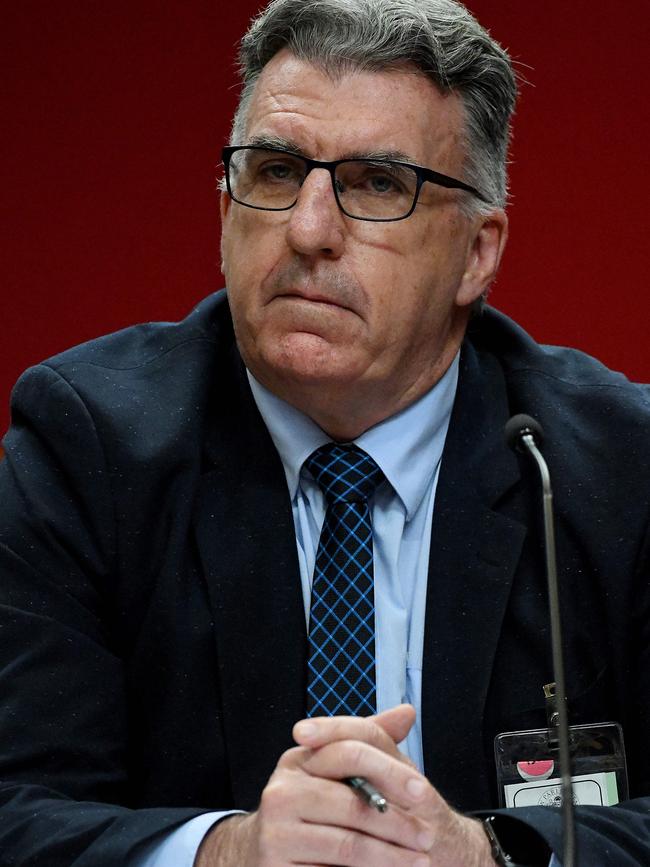 Secretary of Health Services Union NSW, ACT &amp; QLD, Mr Gerard Hayes is seen during a hearing into South West Sydney Hospitals at NSW Parliament House in Sydney. Picture: NCA NewsWire / Bianca De Marchi