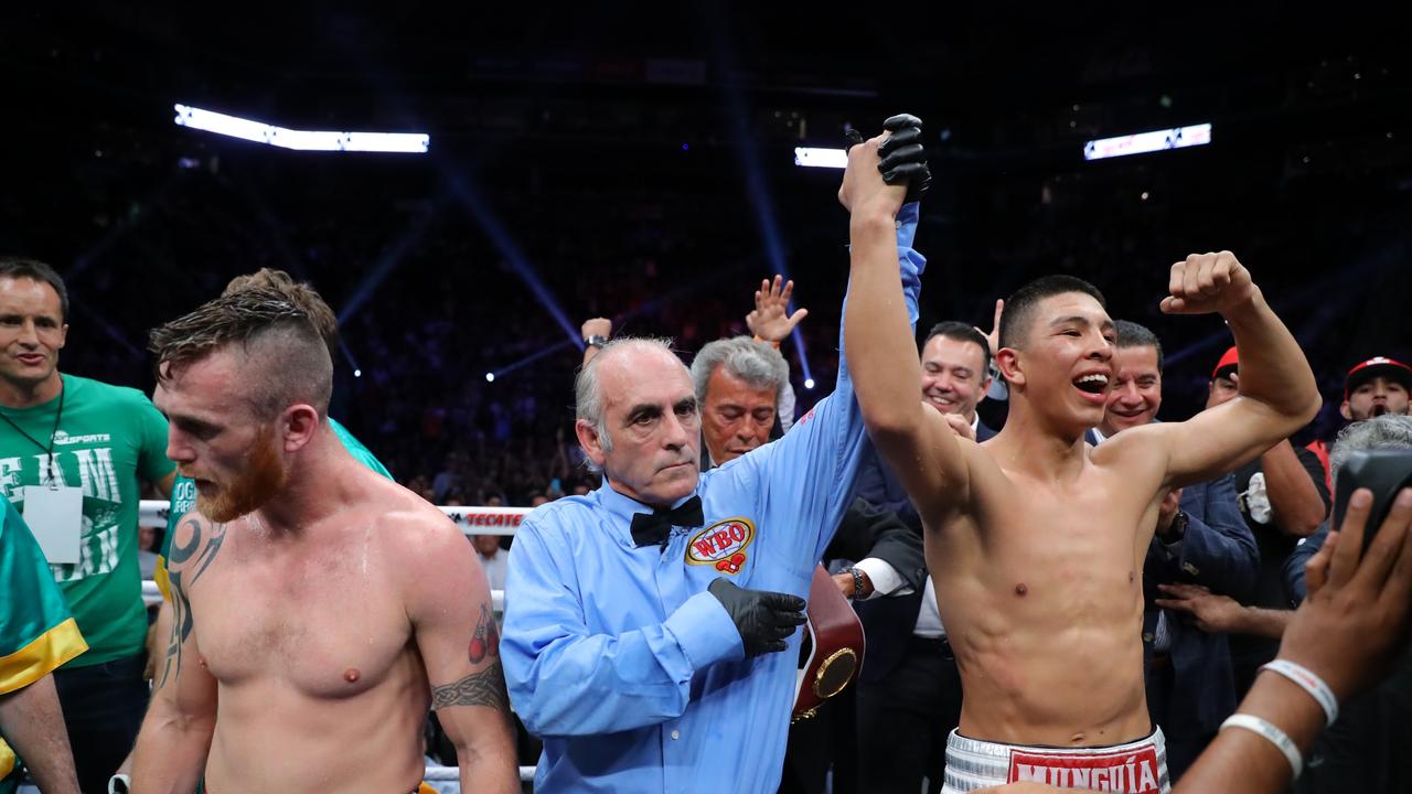 Dennis Hogan says Saturday’s world title fight is about redemption following his heartbreaking loss to Jaime Munguia in Monterrey, Mexico. Photo: Getty Images