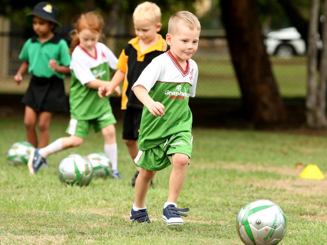 Aidan Hives at Grasshopper Soccer at Bracken Ridge state School - Picture: Richard Walker