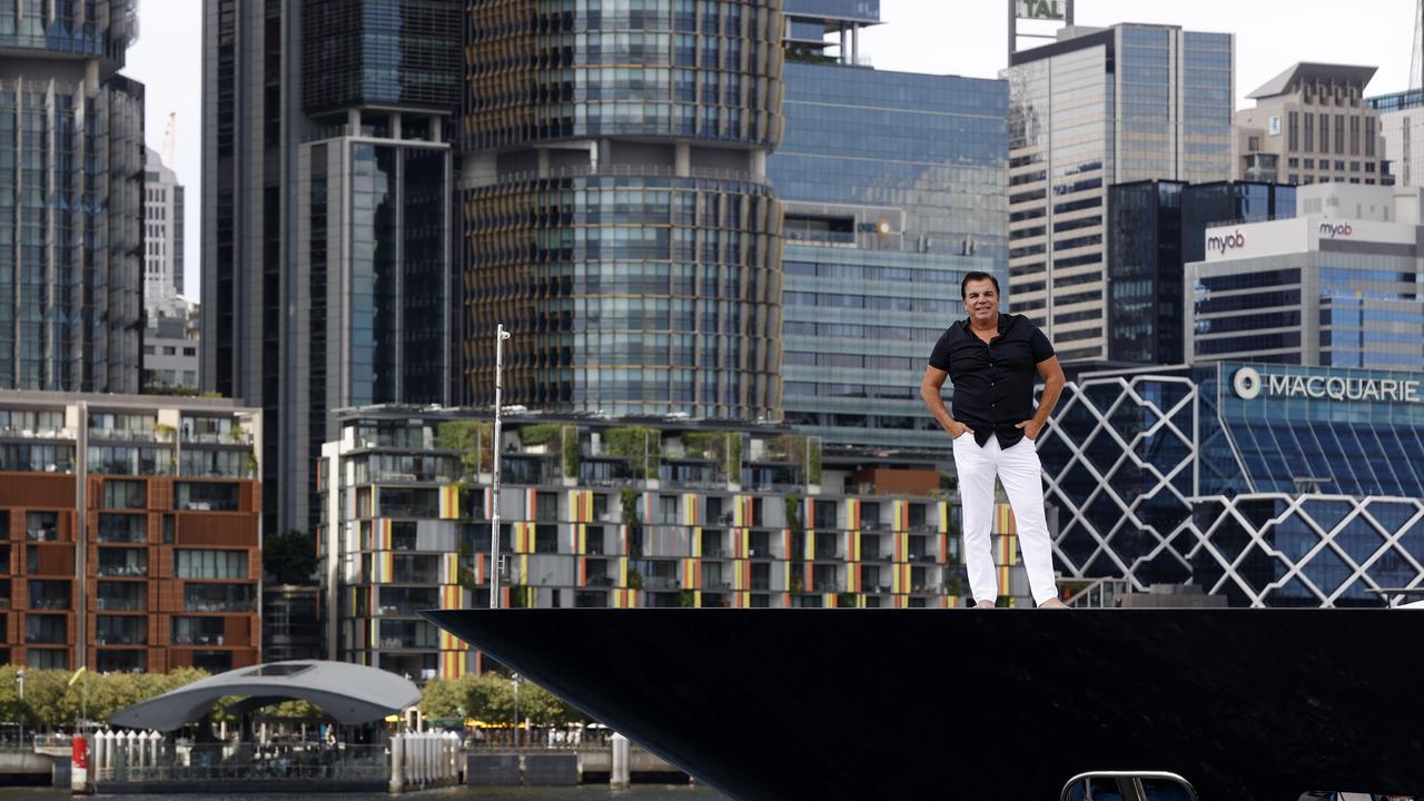 Ian Malouf on his boat Mischief at Jones Bay Wharf in Pyrmont. Picture: Jonathan Ng