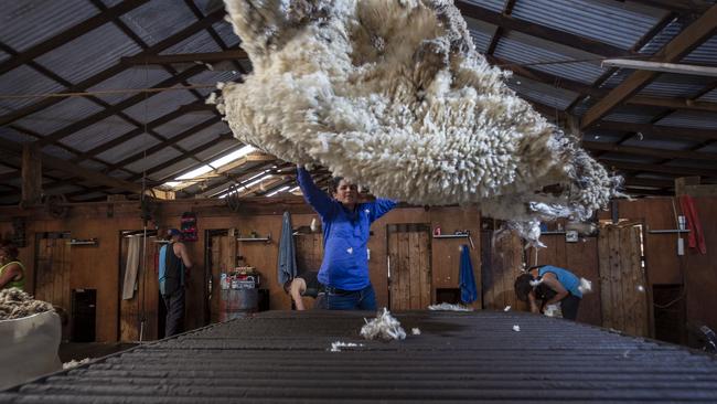 Wool producer Sandra Fowler at Rapanui station in Williams, Western Australia. Some 80 per cent of Australia’s $3.2bn wool output is sold to China. Picture: Marie Nirme