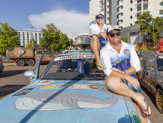 From Hayman Island, Arpad Romandy and Ben Matters travelled 3342kms in a 1991 Cressida which they paid $1000 for. Picture: Floss Adams.