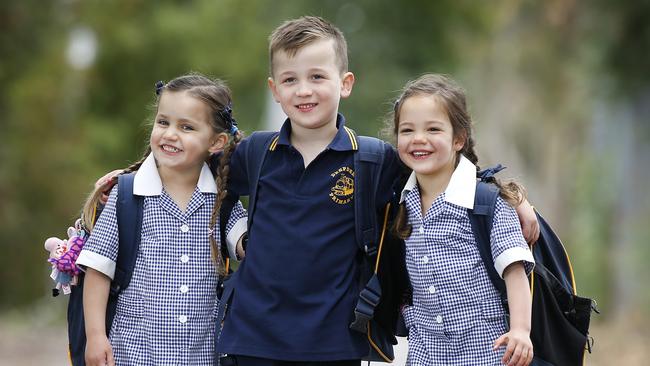 Tom, 5, will be starting school next year with his friends Alice, 4, and Ruby, 4.. Picture: David Caird