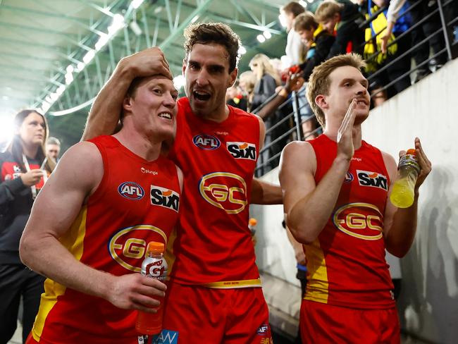 Among Gold Coast’s five A-graders are Matt Rowell (left), Ben King (centre) and first-year captain Noah Anderson. Picture: Dylan Burns / Getty Images