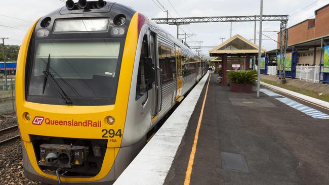 A train at Nambour station. The Sunshine Coast line is one of eight that would fail to make the on-time running benchmark it if included incidents outside of QR’s control, such as boom gate strikes.