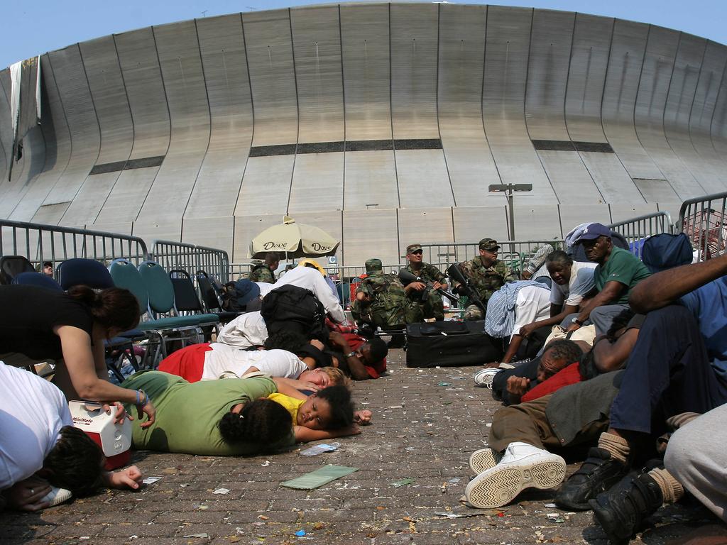 People waiting to be evacuated from the notorious Superdome in New Orleans. Picture: AFP