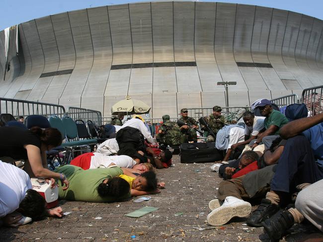 People waiting to be evacuated from the notorious Superdome in New Orleans. Picture: AFP