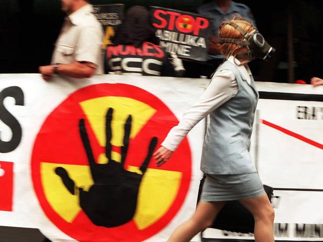 Green activists protest against development of the Jabiluka uranium mine in the 1990s.