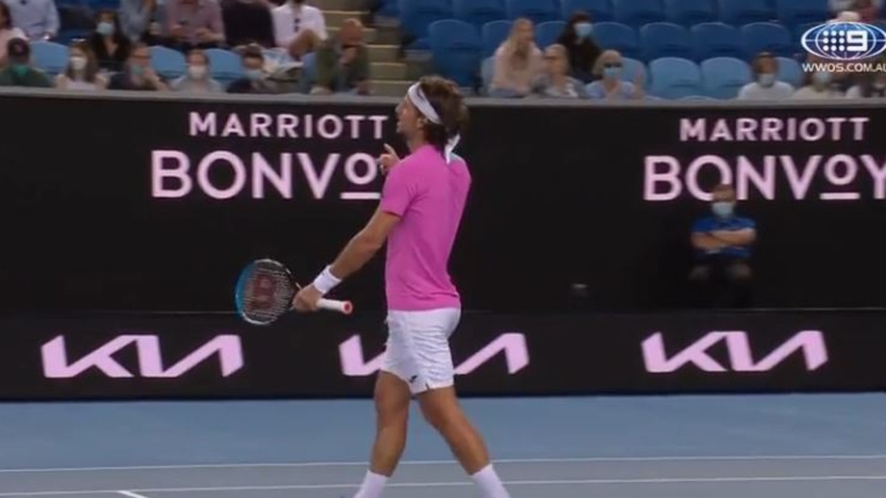 Feliciano Lopez has a word to the umpire.