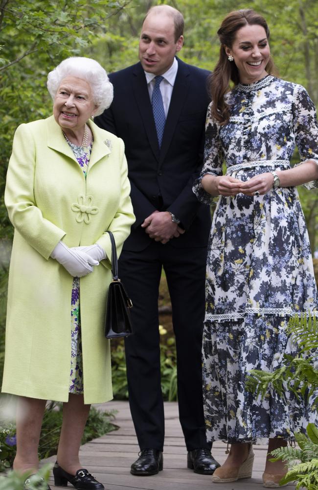 The Queen with the Duke and Duchess of Cambridge at the RHS Chelsea Flower Show. Picture: Geoff Pugh/Pool via AP