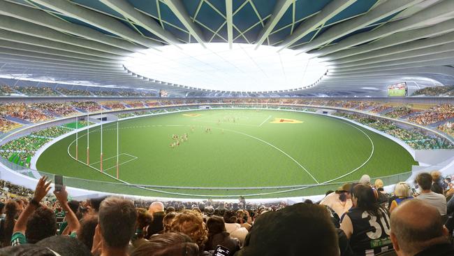 Hobart Stadium interior view with crowd. Proposed Macquarie Point stadium by SolutionsWon Group Picture: SolutionsWon Group