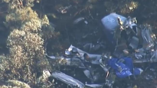 Aerial picture of the Rossair flight wreckage near Renmark. Picture: Seven News