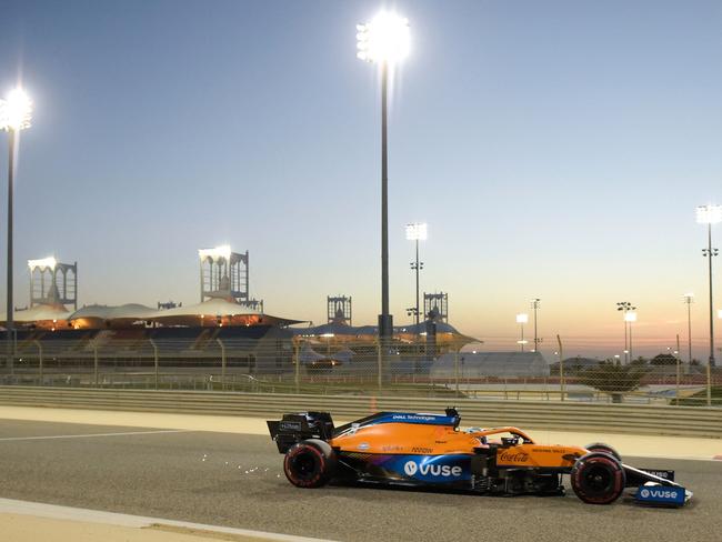 McLaren's Australian driver Daniel Ricciardo drives during the third day of the F1 pre-season testing at the Bahrain International Circuit.