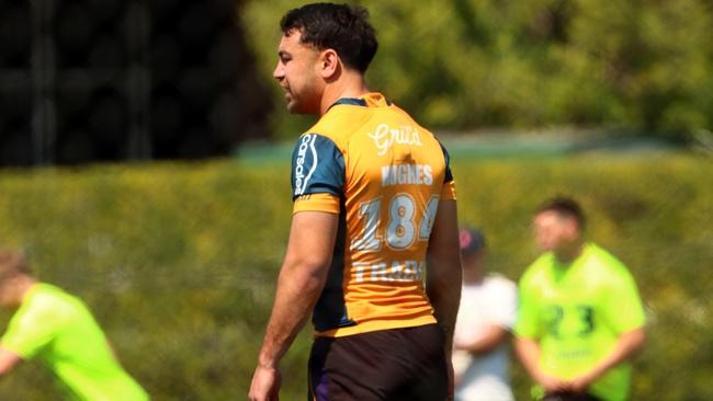 Melbourne Storm closed training session at Langlands Park, Coorparoo ahead of Friday nights match against the Brisbane Broncos. Jahrome Hughes Coorparoo Thursday 7th September 2023 Picture David Clark