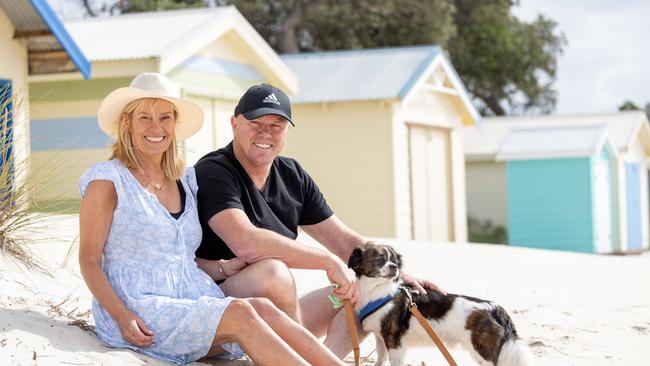 Gary and Gabrielle Burton and Tuppy, 5, are among the Victorians selling their holiday home amid rising cost of living and tax bills. Picture: Jason Edwards.