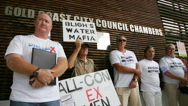 Gold Coast ratepayers gather at the Gold Coast City Council Chambers at Evandale to protest against water company Allconnex and their unreasonable prices.