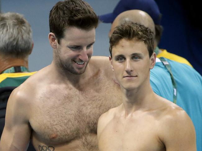 The Australian Swimming team hit the pool for training for the first time since their arrival, at Olympic Park Rio de Janeiro. James Magnussen and Cameron McEvoy. RIO DE JANEIRO, Brazil.