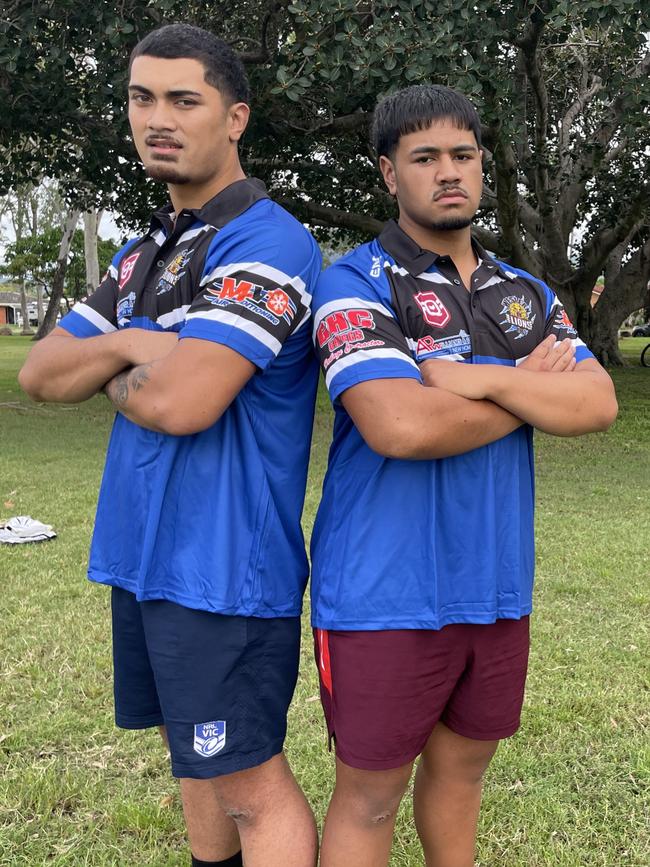 Western Lions 2024 recruits Henri Futialo and Sosaia Angilau ahead of the Rugby League Townsville and Districts season. Picture: Nic Darveniza