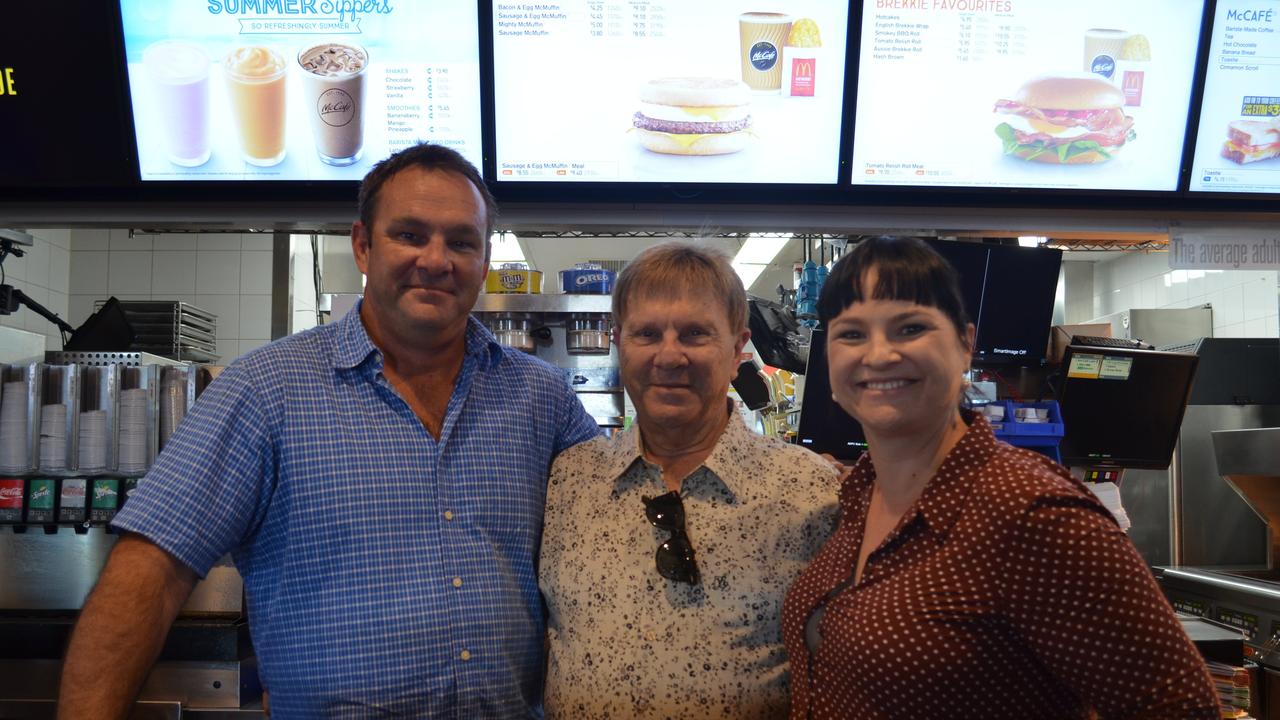 Ron Reseck with his children, Stuart Reseck and Niki Ramsay in the McDonald's Shakespeare St store.