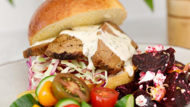 BIG BURGER: Working alongside Toowoomba-based chef Ross Clark, the trio have created many recipes including Darling Fresh Smoke Haus beef brisket burger. Picture: Kat Lynn (Foodie shots).