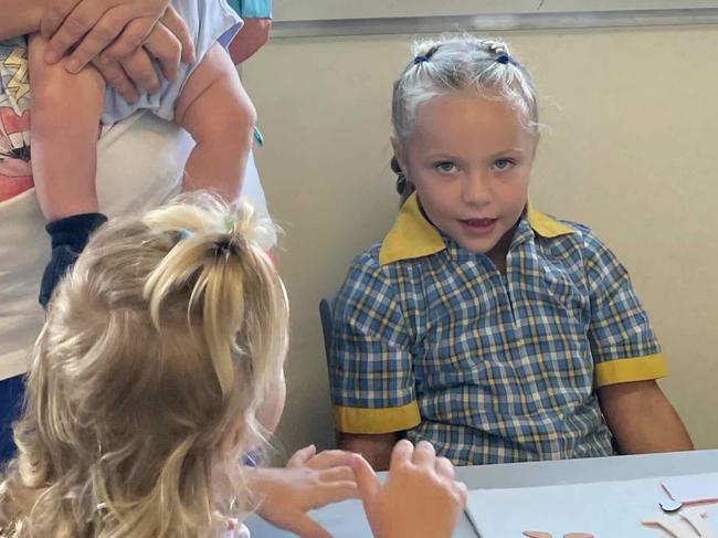 Paige, Luna, Aurora and Tony Knowles at Torquay State School for Luna’s first day of Prep.